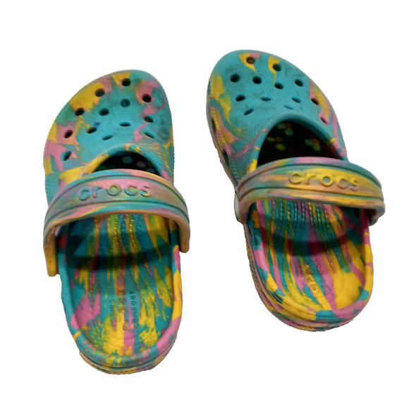 CROCS Girls Pink Yellow Blue Clogs Slip On Sandals sz.C12 - Picture 4 of 5